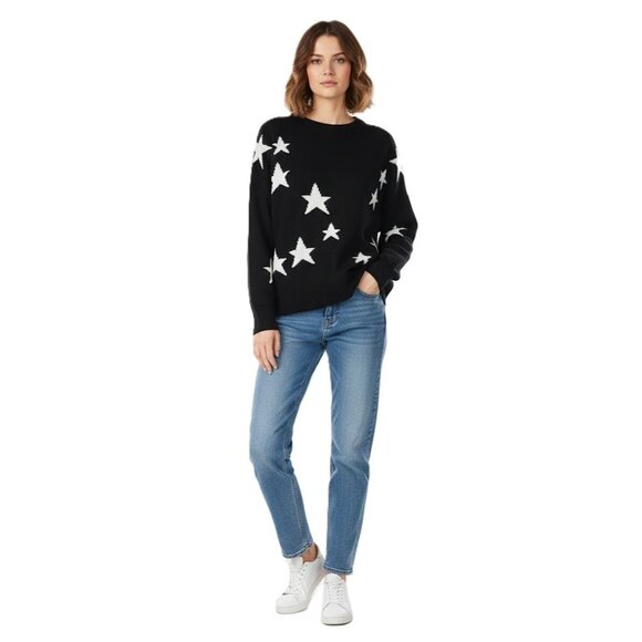 NWT Philosophy Cashmere Crew Neck in Black White Star Oversized Sweater L